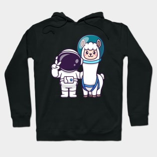 Cute Astronaut With Llama Alpaca Astronaut Cartoon Hoodie